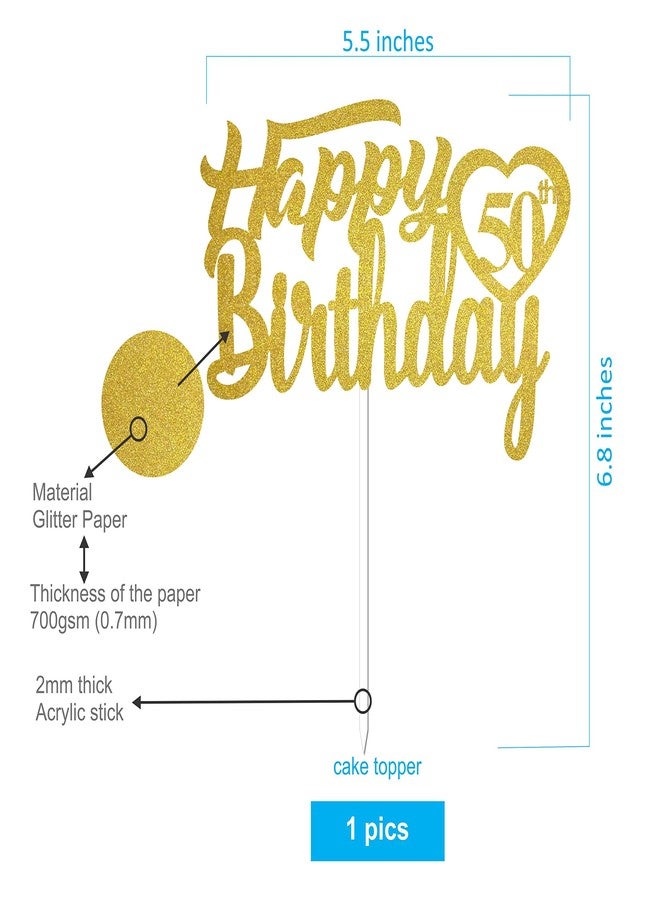 SVM CRAFT® Happy 50th Birthday Cake Topper with Banner, Hello 50, Cheers to 25 Years Old, 50 Years Old Party Decoration Supplies - Image 2